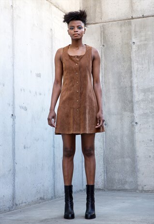 COGNAC BROWN SUEDE LEATHER SUNDRESS