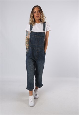 DENIM DUNGAREES VINTAGE WIDE LEG 3/4 LENGTH UK 14 (3DX)