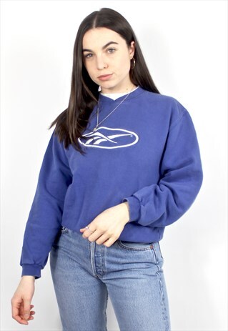 90'S RETRO BLUE & WHITE EMBROIDERED SWEATSHIRT