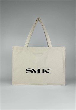  SYLK Vintage Tote Bag 90s Shoulder Cotton Shopper Large