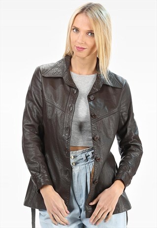 RETRO LEATHER MOTO BIKER JACKET BELTED