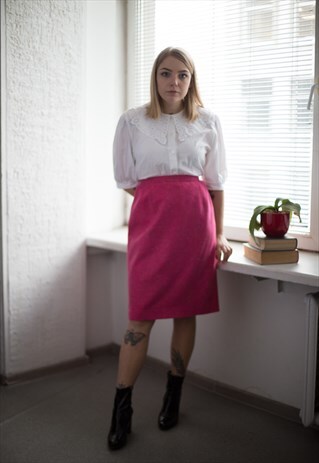 VINTAGE 80'S PINK WOOL MIDI SKIRT