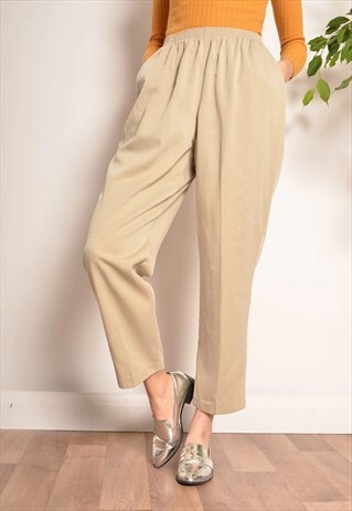 Vintage 90s Elasticated Waist Loose Fit Trousers In Cream | Style of