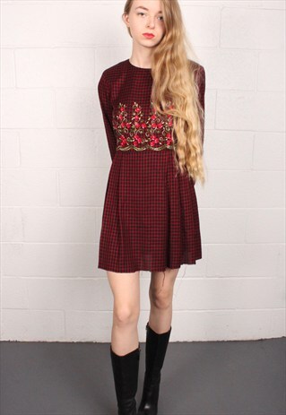 GOTH 80'S RED PLAID MINI DRESS