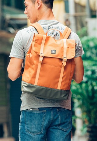 VALENTINE BACKPACK/RUCKSACK/CANVAS/ITALY LEATHER- ORANGE