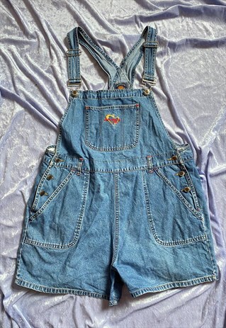 VINTAGE BLUE DENIM DUNGAREE SHORTS 14