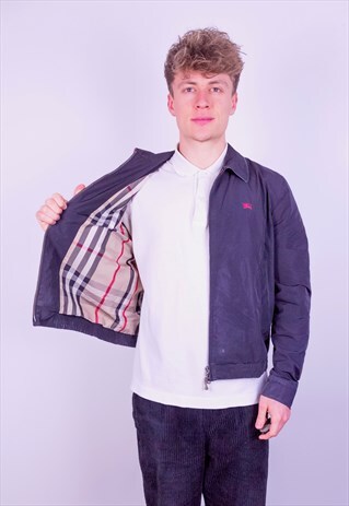 VINTAGE BURBERRY NOVA CHECK HARRINGTON JACKET BLACK MEDIUM