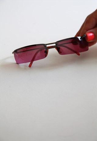 VINTAGE DARK CHROME HALF RIMLESS FRAME, DEEP ORCHID LENSES