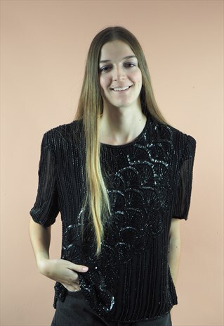 VINTAGE BEADED BLACK TOP
