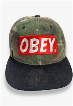 OBEY Camo Snapback Cap Green 