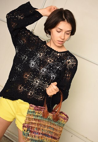 80'S RETRO KNIT FESTIVAL PARIS CHIC CROCHET TOP