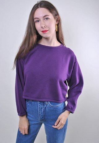 90S WOMAN VINTAGE PURPLE CROPPED MINIMALIST SWEATSHIRT