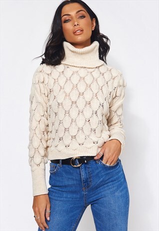 CREAM POLO NECK JUMPER