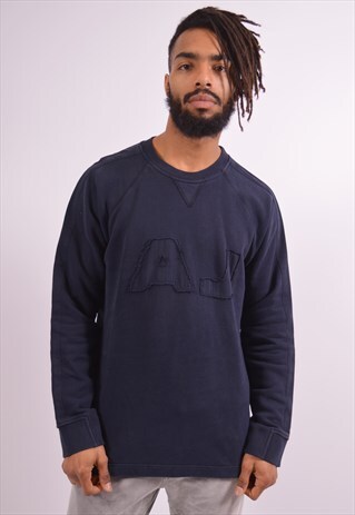 ARMANI JEANS MENS VINTAGE SWEATSHIRT JUMPER XL NAVY BLUE 90S