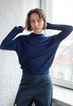 Vintage Navy Blue Textured Stretchy Sweater