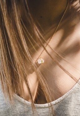 Rose Quartz Gem Necklace Pendant in 18K Gold Natural Stone