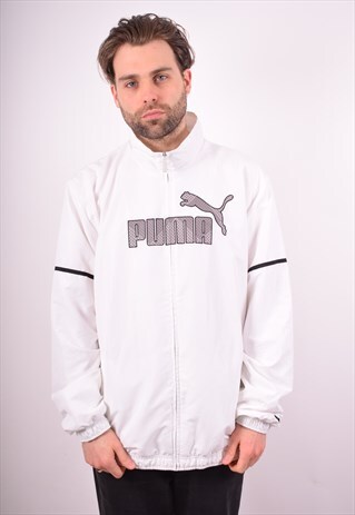 PUMA MENS VINTAGE TRACKSUIT TOP JACKET XXL WHITE 90S