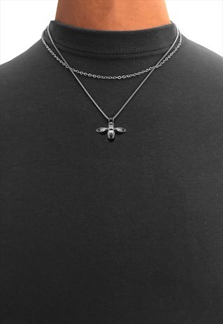 22" MANCHESTER BEE PENDANT LAYER NECKLACE CHAIN - SILVER