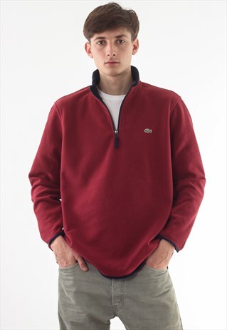 VINTAGE LACOSTE PULLOVER HALF ZIP JACKET 90S RED