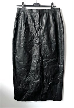 90s PVC Black Maxi Goth Urban Cargo Pencil Skirt L