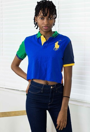 VINTAGE POLO RALPH LAUREN CROP TOP REWORKED COLOR BLOCK 5.8