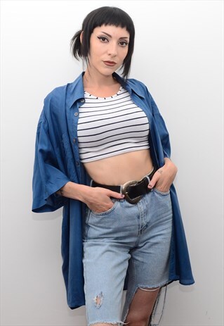VINTAGE 90'S GENUINE SILK OXFORD BLUE OVERSIZED SHIRT