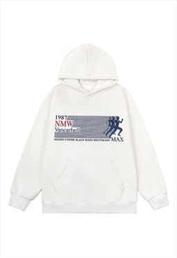 1987 hoodie retro poster pullover old wash jumper in white