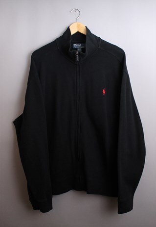 MENS VINTAGE BLACK RALPH LAUREN ZIP THROUGH SWEATER