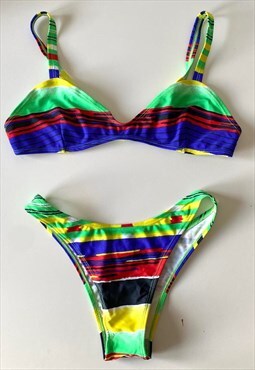 90s Deadstock Bright Striped Bikini Set