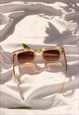 TRANSPARENT BEIGE CHUNKY BEVELLED SQUARE SUNGLASSES