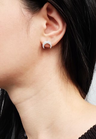 HORN STUD EARRINGS WOMEN STERLING SILVER EARRINGS