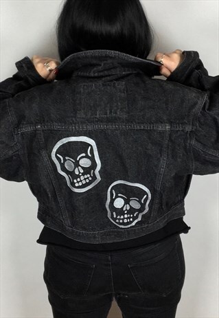 REWORKED HAND PAINTED SKULL CROPPED VINTAGE DENIM JACKET
