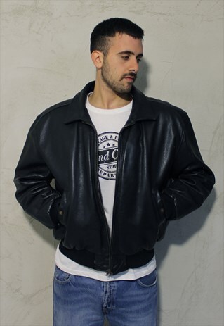 LEVI' S VINTAGE GENUINE LEATHER PADDED JACKET BLACK A070