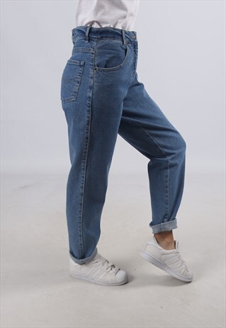 VINTAGE HIGH WAISTED DENIM JEANS TAPERED UK 12 - 14 (C3O)