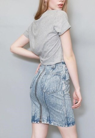 VINTAGE 1990'S LIGHT BLUE ACID WASH DENIM MINI SKIRT