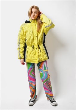 80s retro hooded ski jacket women Yellow bomber jacket