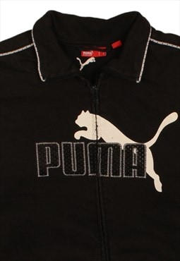 Vintage 90's Puma Sweatshirt Spellout Full Zip Up Black