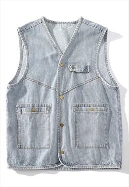 Utility denim vest sleeveless jacket workwear jean tank top 