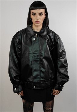 Faux leather aviator jacket PU rocker bomber grunge utility 