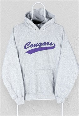 Vintage Grey Cougars Hoodie Pullover Spell Out Mens Large