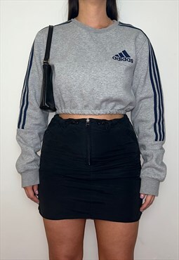 Reworked Adidas Grey 3 Stripe Cropped Sweatshirt