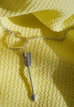 Silver Arrow and Heart Chain Necklace Adjustable