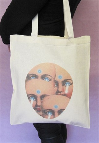 HALLOWEEN CREEPY MANY FACED DOLL TOTE BAG