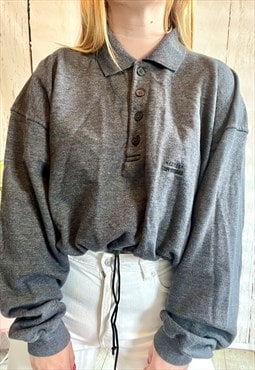 Vintage Grey Collared Cropped 80's Sport Sweatshirt
