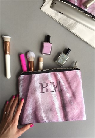 PINK CRUSHED VELVET MONOGRAM PORTFOLIO CLUTCH BAG