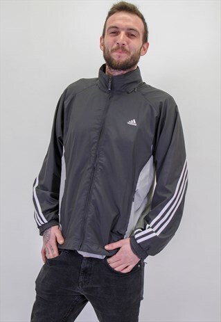VINTAGE ADIDAS BACK LOGO JACKET IN GREY LARGE