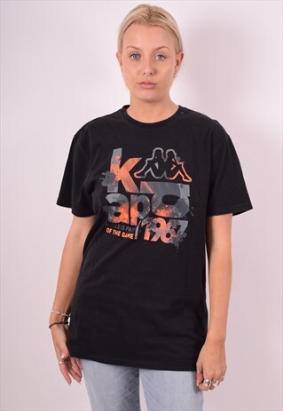 KAPPA WOMENS VINTAGE T-SHIRT TOP XL BLACK 90S