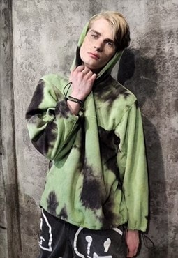 Tie-dye fleece hoodie beam gradient pullover in green black