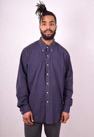 POLO RALPH LAUREN MENS VINTAGE POLO SHIRT XXL BLUE 90S