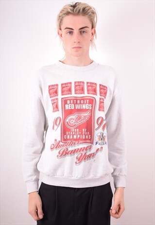 MENS VINTAGE SWEATSHIRT JUMPER LARGE GREY 90S